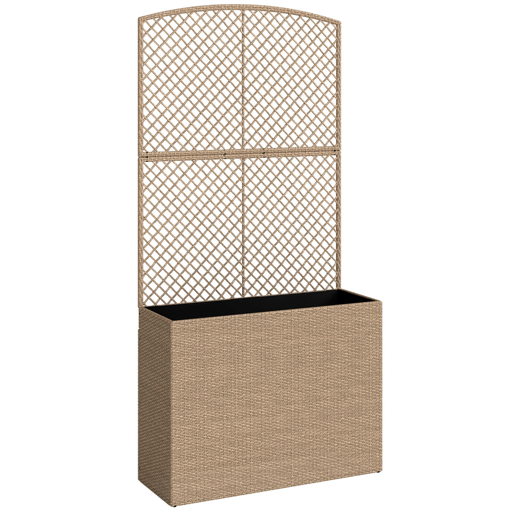 Outsunny Rattan Planter with Trellis, Raised Beds for Garden with Liner for Climbing Plants Vegetables Flowers, Light Grey