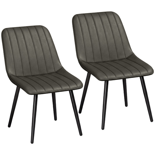 HOMCOM Faux Leather Upholstered Kitchen Chairs, Modern Dining Chairs Set of 2 with Metal Legs for Dining Room, Grey
