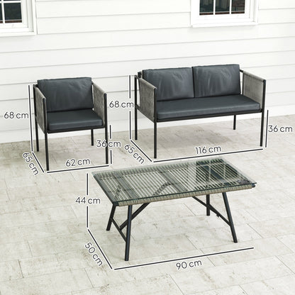 Outsunny Four-Piece Round Rattan Rope Sofa Set - Grey