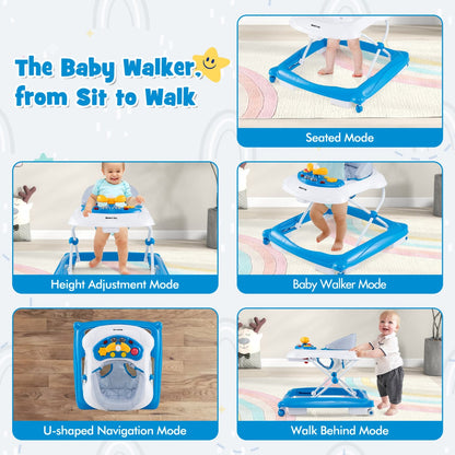 Toddler Activity Center Push Walker with 3 Adjustable Heights-Blue