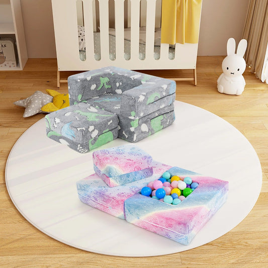 Toddler Play Couch with Machine Washable Cover and High-density Foam Filling-Grey