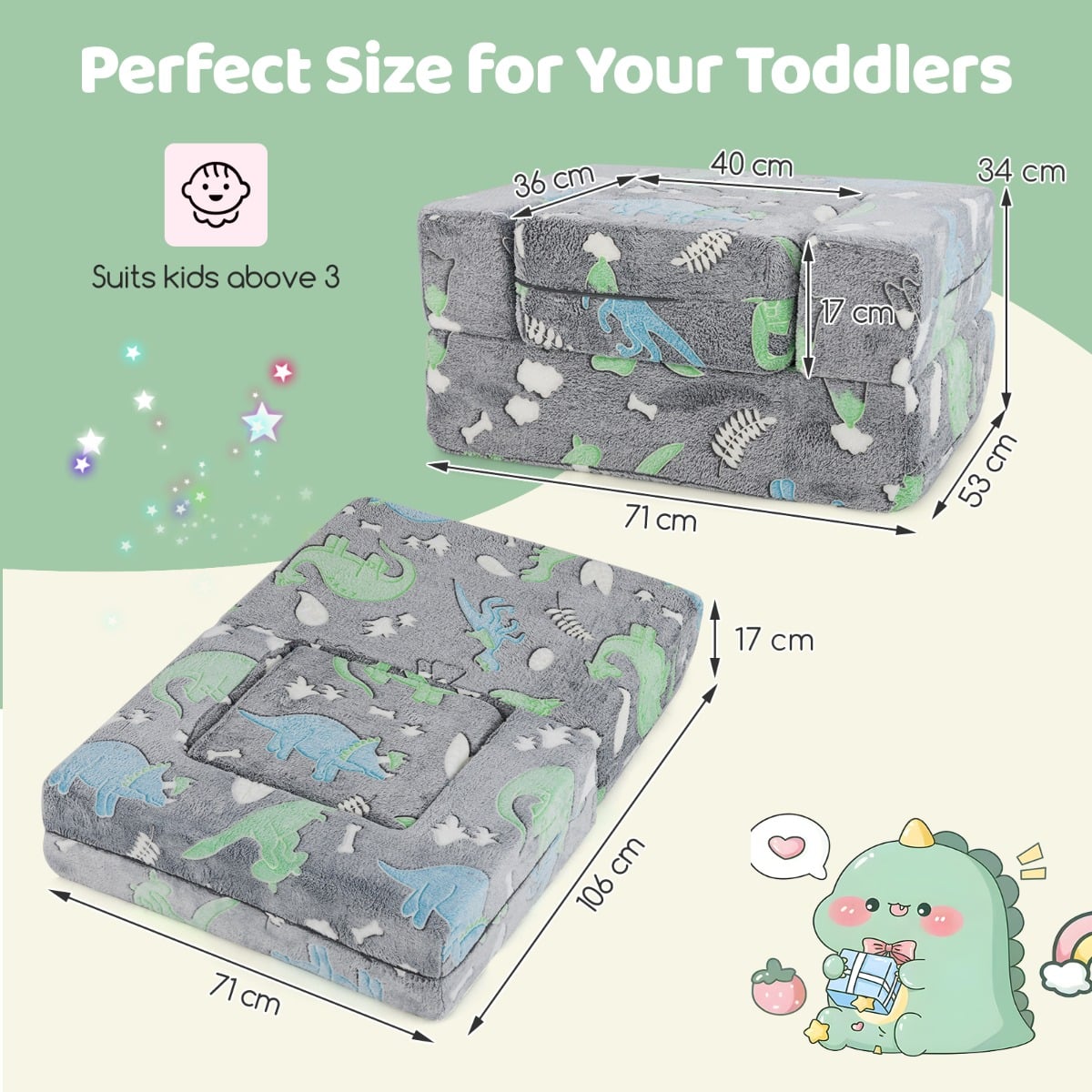 Toddler Play Couch with Machine Washable Cover and High-density Foam Filling-Grey