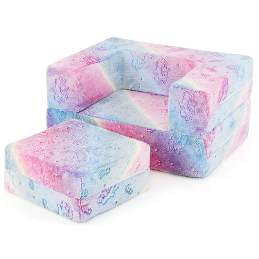 Toddler Play Couch with Machine Washable Cover and High-density Foam Filling-Rainbow
