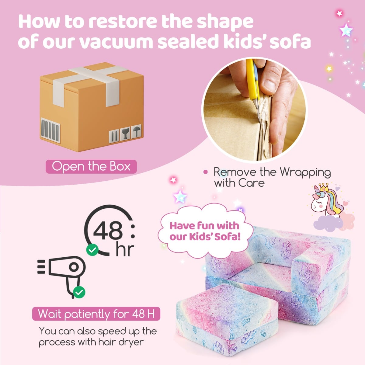 Toddler Play Couch with Machine Washable Cover and High-density Foam Filling-Rainbow