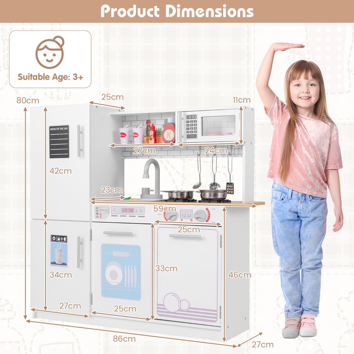 Toddler Pretend Kitchen Toy Set with Stoves and Oven-White