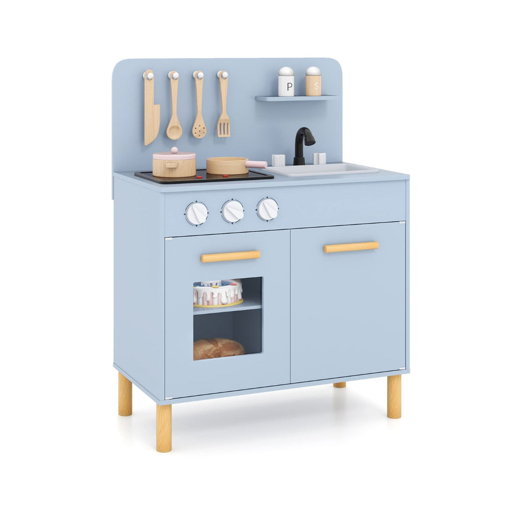 Toddler Pretend Play Kitchen with Light up Stove and Cooking Sounds-Blue