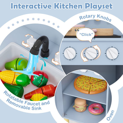 Toddler Pretend Play Kitchen with Light up Stove and Cooking Sounds-Blue