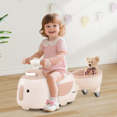 Toddler Ride on Toy with Trailer Sliding Car with Light and Music-Beige