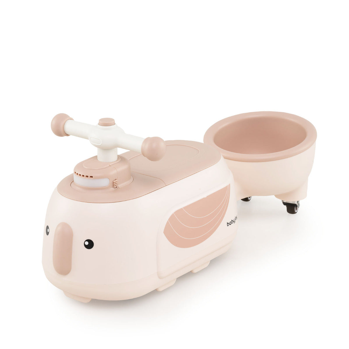 Toddler Ride on Toy with Trailer Sliding Car with Light and Music-Beige