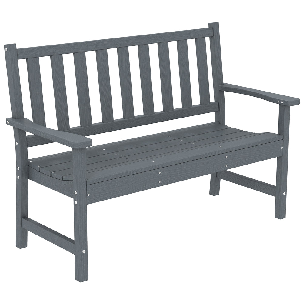 Outsunny 2 Seater Plastic Garden Bench, Outdoor Patio Bench with Armrest and Backrest, Weatherproof Outdoor Furniture for Balcony