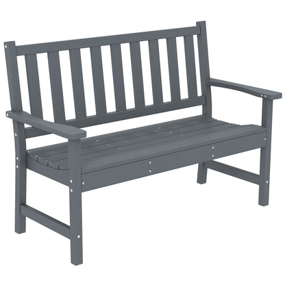 Outsunny 2 Seater Plastic Garden Bench, Outdoor Patio Bench with Armrest and Backrest, Weatherproof Outdoor Furniture for Balcony