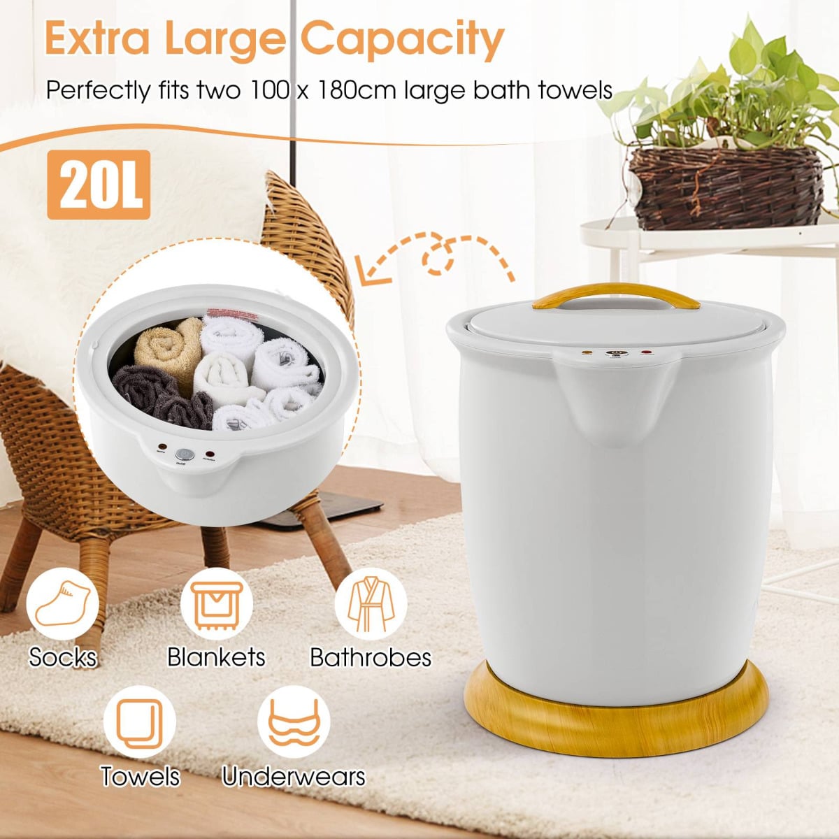 Towel Warmer Bucket 20L Large Capacity Towel Warmer Barrel-Grey