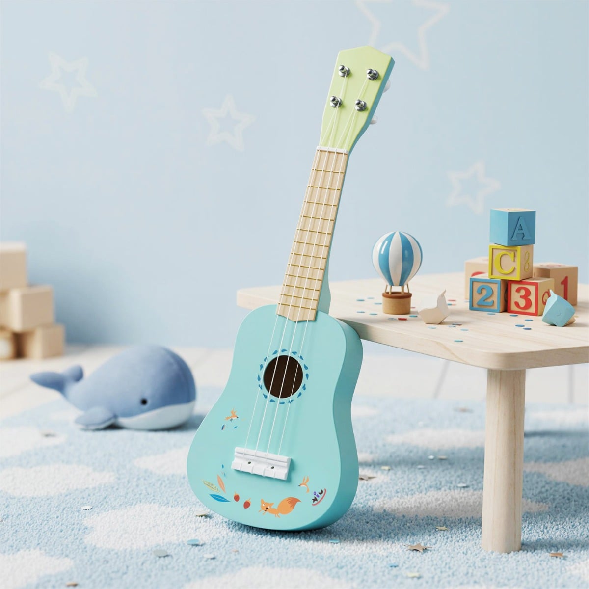 Toy Ukulele with Laminated Basswood Body and 4 Tunable Nylon Strings