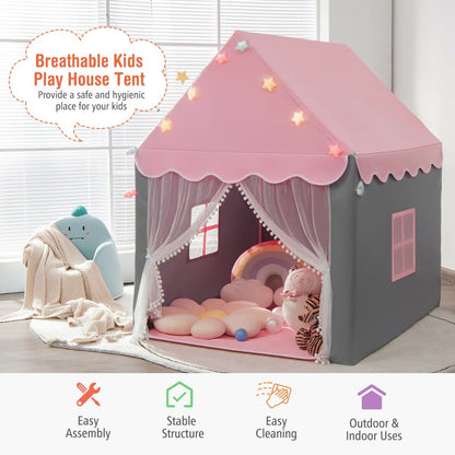 Large Kids Play House with Washable Mat and Star Lights-Pink