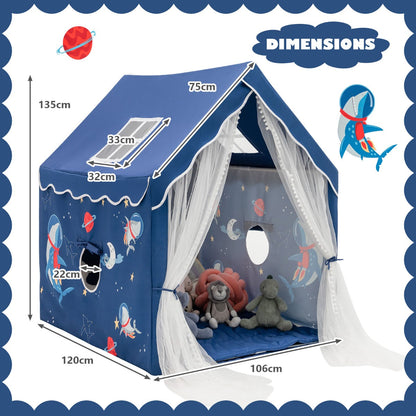 Large Kids Play Tent with Removable Padded Mat & Gauze Door Curtain-Blue