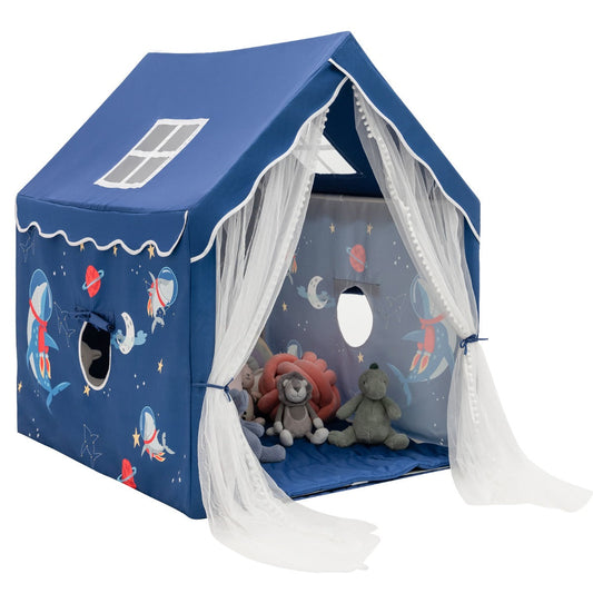 Large Kids Play Tent with Removable Padded Mat & Gauze Door Curtain-Blue