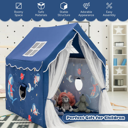 Large Kids Play Tent with Removable Padded Mat & Gauze Door Curtain-Blue