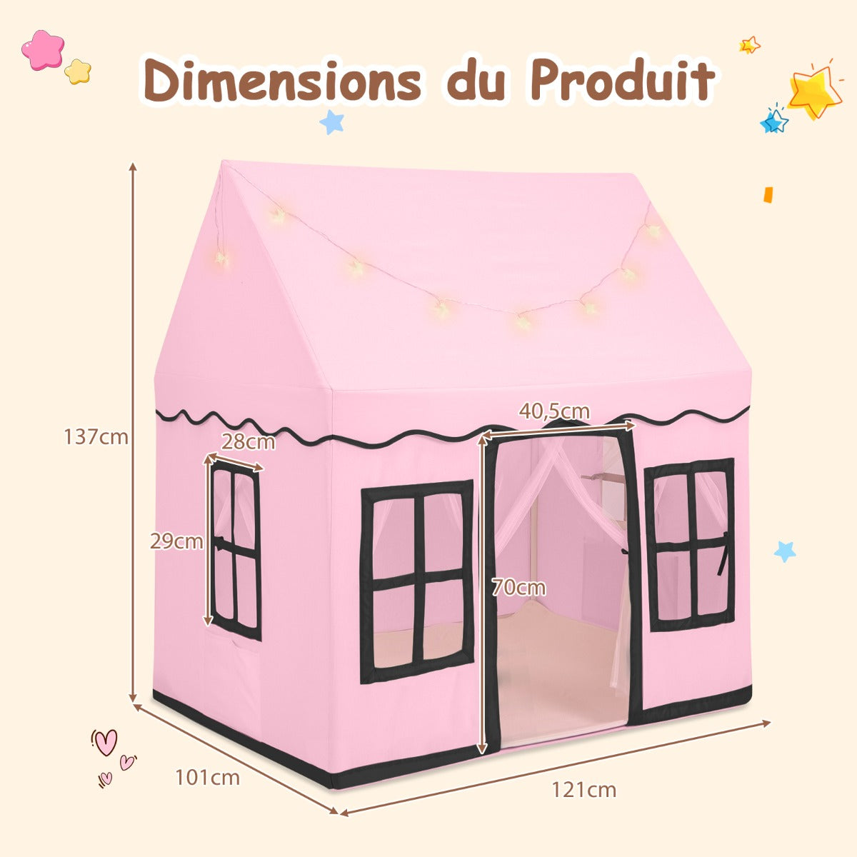 Indoor Kids Play Tent with Star Lights for Children Boys Girls Gift-Pink