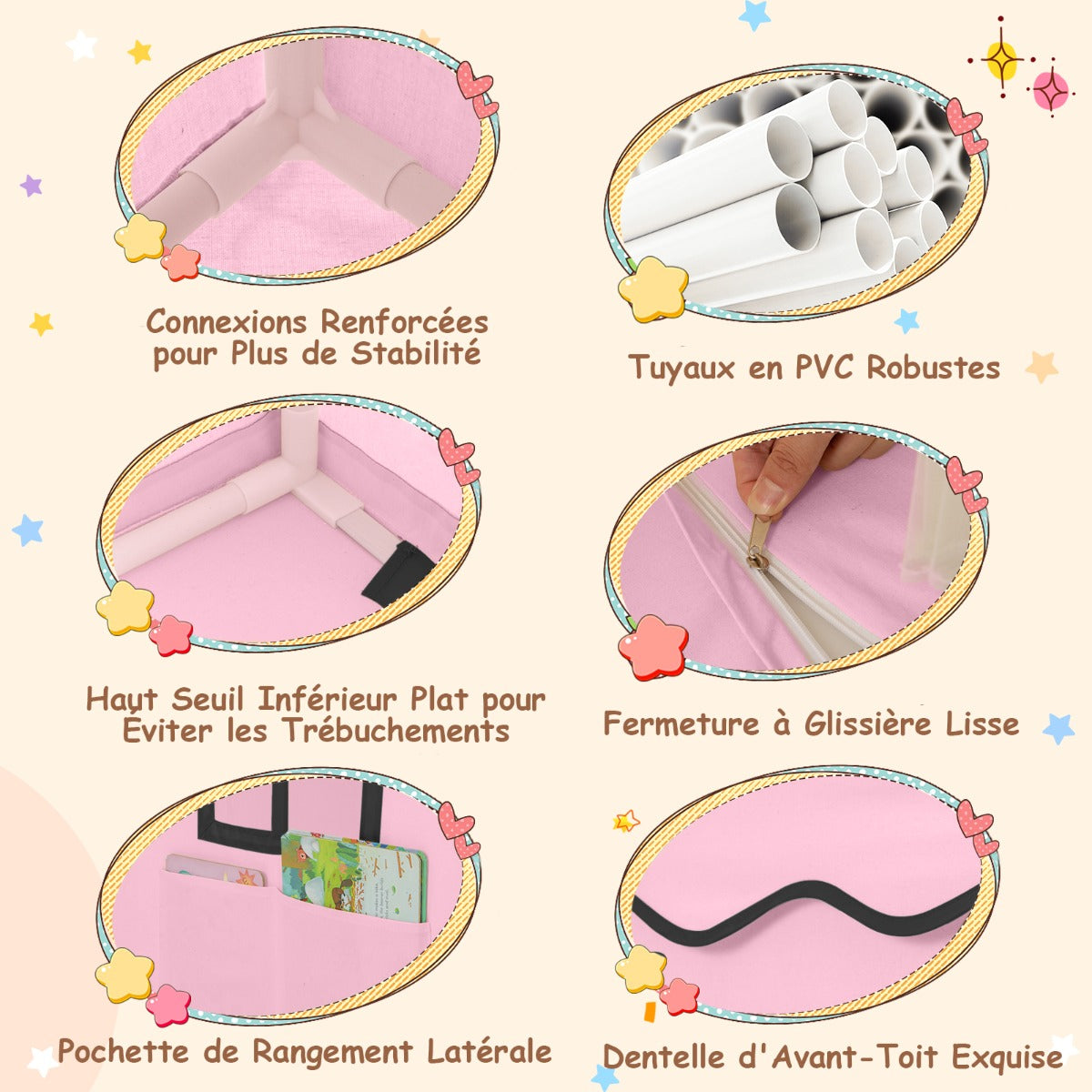 Indoor Kids Play Tent with Star Lights for Children Boys Girls Gift-Pink