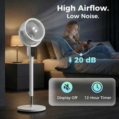HOMCOM 20 dB Silent Standing Fan for Bedroom, 42" Pedestal Fan with Remote, 90Â° Oscillating, 8 Speeds, Remote Control, White