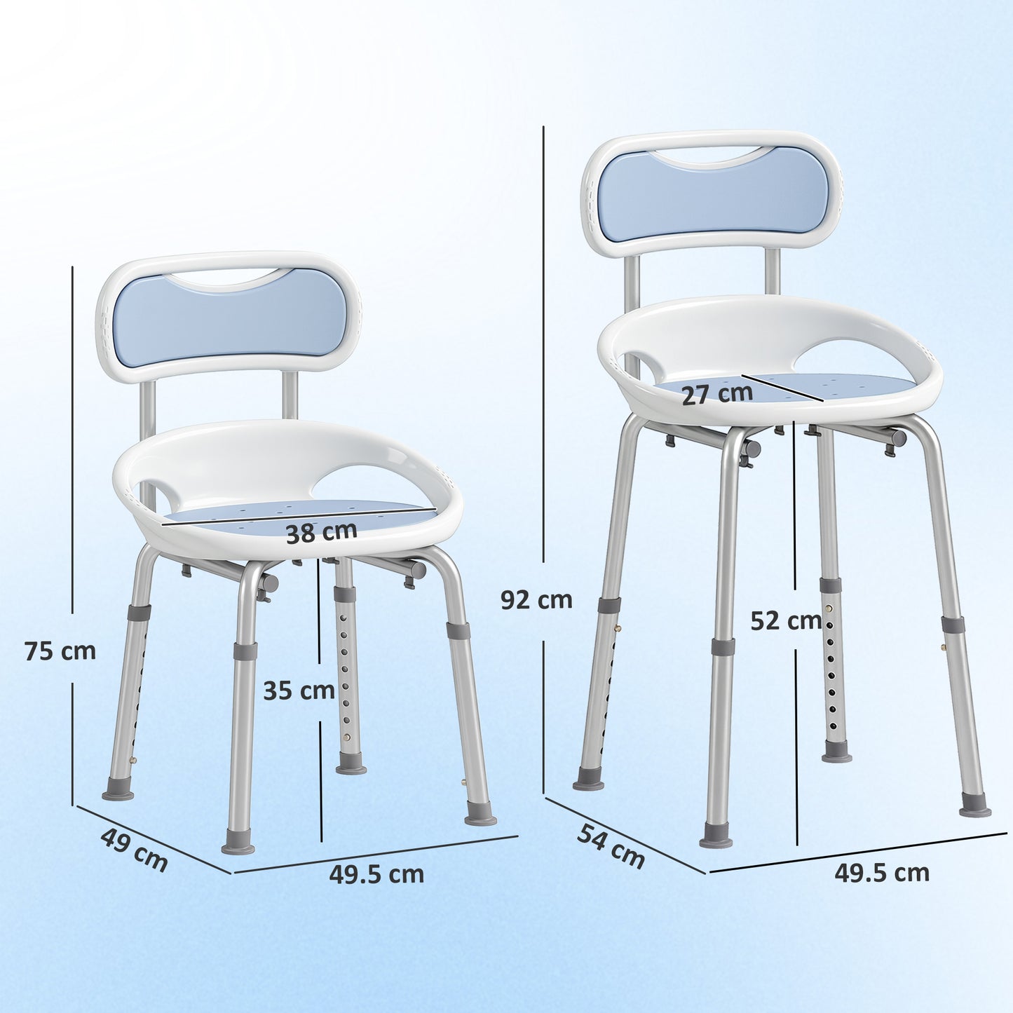 HOMCOM Shower Chair with Padded Seat Adjustable Height Shower Stool Bath Seat with Back and Anti-Slip Feet