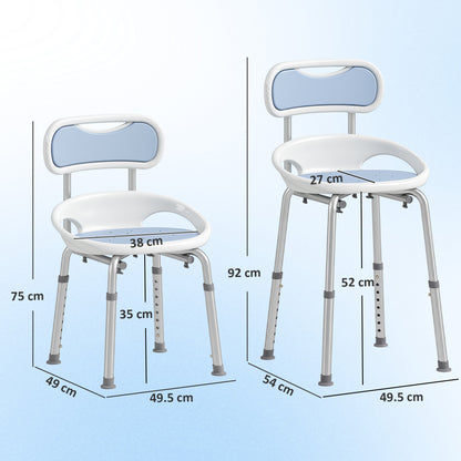 HOMCOM Shower Chair with Padded Seat Adjustable Height Shower Stool Bath Seat with Back and Anti-Slip Feet