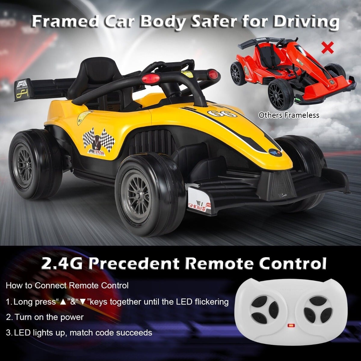 12V Battery Powered Kids Ride on Car with Remote Control and MP3 Music-Yellow