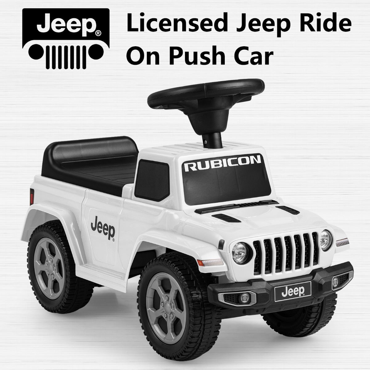 Licensed Jeep Ride On Push Car with Steering Wheel and Engine Sound for Ages 18-36 Months-White