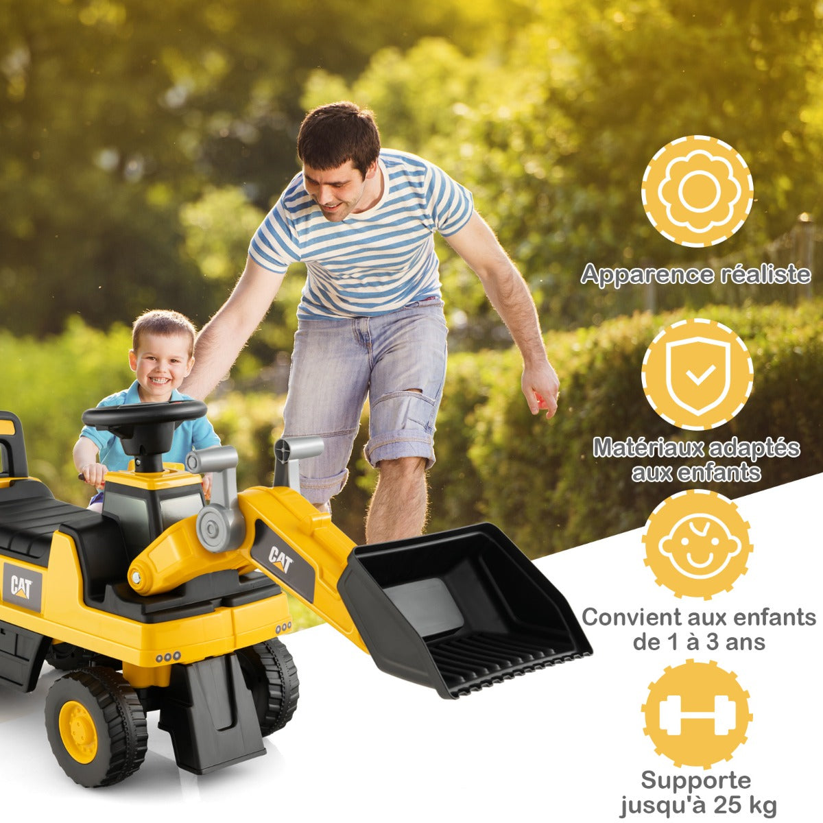 Kid's Ride-on Excavator with Adjustable Bucket-Yellow