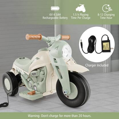 6V Electric Kid Ride on Motorcycle with Bubble Maker-Beige