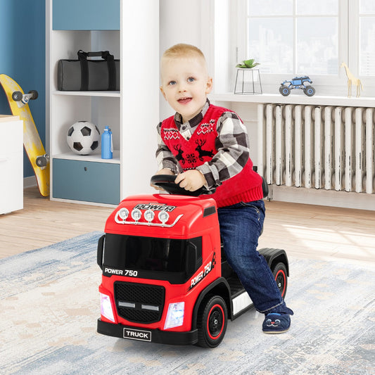 Kids Electric Ride-on Truck with Height Adjustable Seat and LED Lights-Red