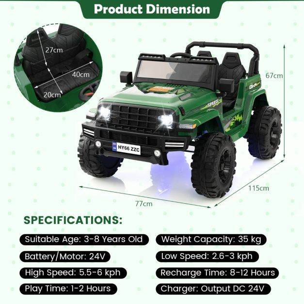 2-Seater Ride-on Car with Parent Remote Control-Green