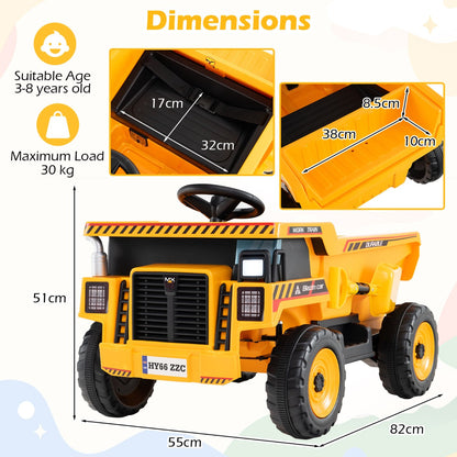 4-Wheeler Construction Electric Vehicle with Dump Bed and Remote Control-Yellow & Black