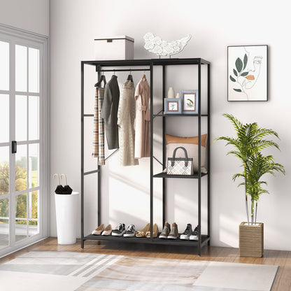 HOMCOM Steel Frame Clothes Storage Rack, with Shelves - Black