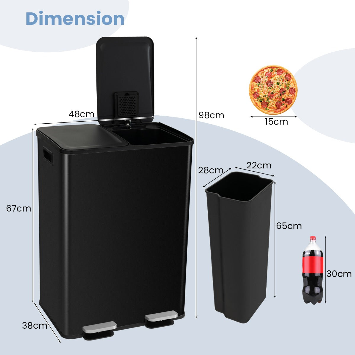 Trash Can with 2 Deodorizer Compartments and Soft Close Lids-Black