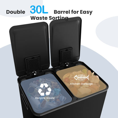 Trash Can with 2 Deodorizer Compartments and Soft Close Lids-Black