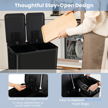 Trash Can with 2 Deodorizer Compartments and Soft Close Lids-Black