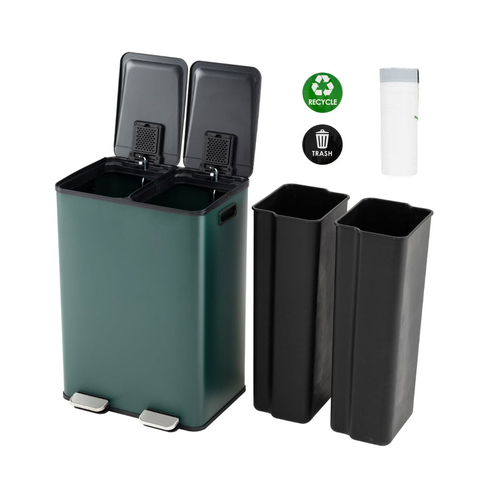 Trash Can with Deodorizer Compartments and Soft Close Lids-Dark Green