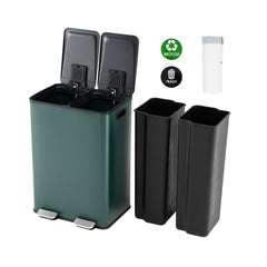 Trash Can with Deodorizer Compartments and Soft Close Lids-Dark Green