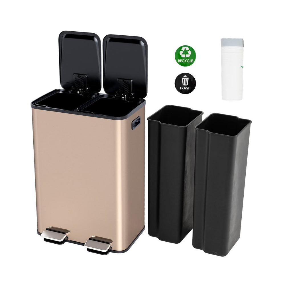 Trash Can with Deodorizer Compartments and Soft Close Lids-Golden