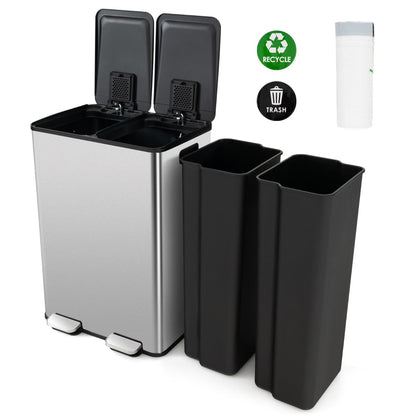 Trash Can with Deodorizer Compartments and Soft Close Lids-Silver