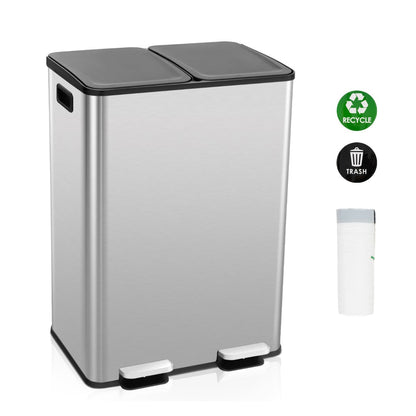 Trash Can with Deodorizer Compartments and Soft Close Lids-Silver