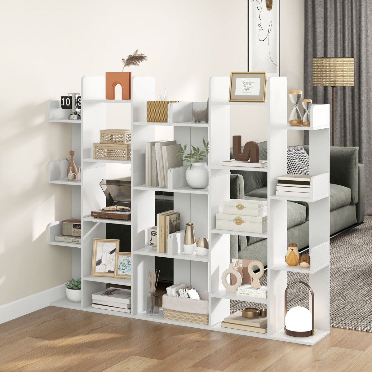 Tree-Shaped Bookshelf with 13 Compartments-White