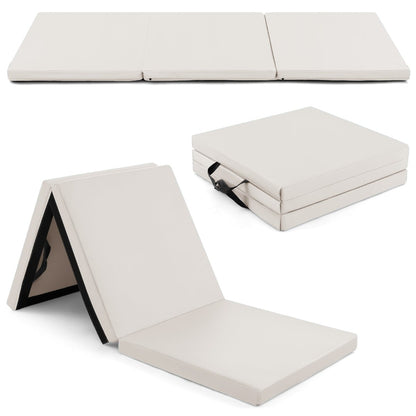 Tri-Fold Folding Exercise Mat with PU Leather Cover-Grey