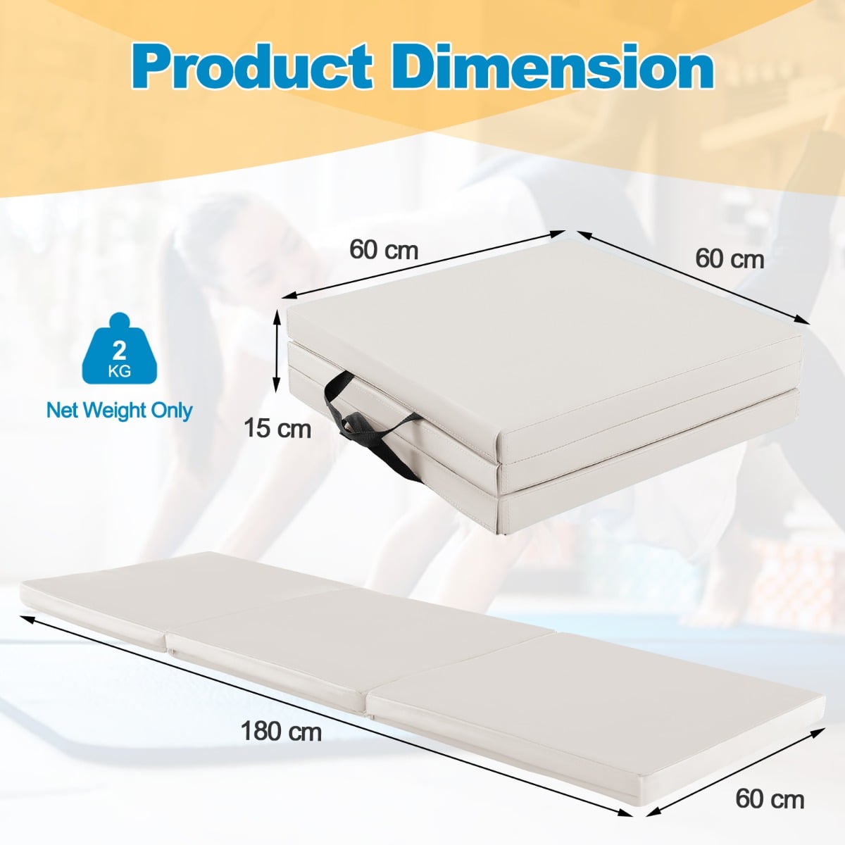 Tri-Fold Folding Exercise Mat with PU Leather Cover-Grey