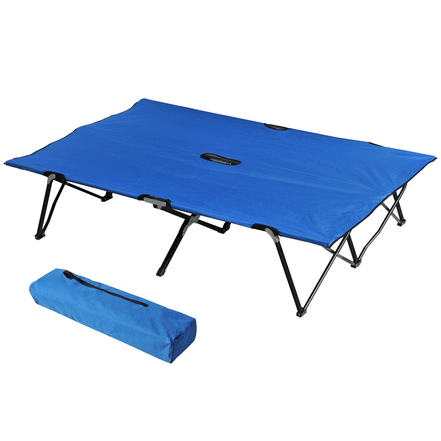 Outsunny Double Camping Bed Camping Cot Foldable Sunbed Outdoor Patio Sleeping Bed Super Light with Carry Bag (Blue)