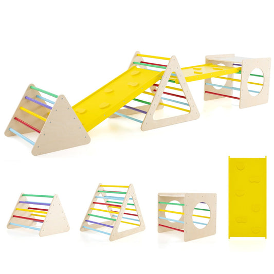 5-in-1 Montessori climbing triangle & cube with wooden slide board with 60 kg load capacity per part