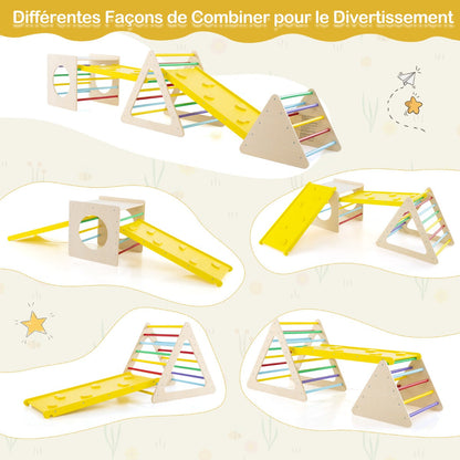 5-in-1 Montessori climbing triangle & cube with wooden slide board with 60 kg load capacity per part