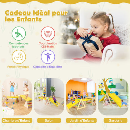 5-in-1 Montessori climbing triangle & cube with wooden slide board with 60 kg load capacity per part