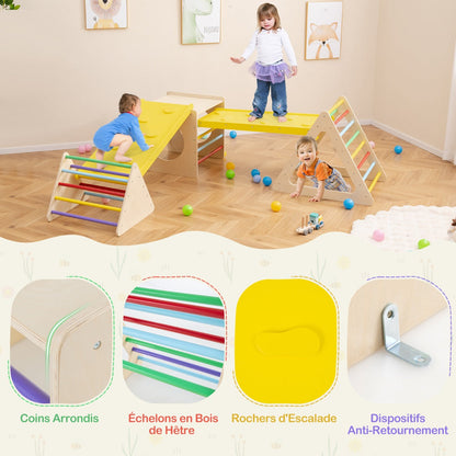 5-in-1 Montessori climbing triangle & cube with wooden slide board with 60 kg load capacity per part